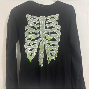 Kids Long Sleeve Black Skeleton Graphic Tee